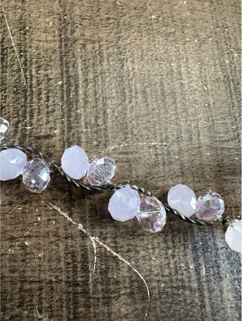 Pink Crystal & Frosted Glass Bead Necklace Silver Tone Adjustable Statement